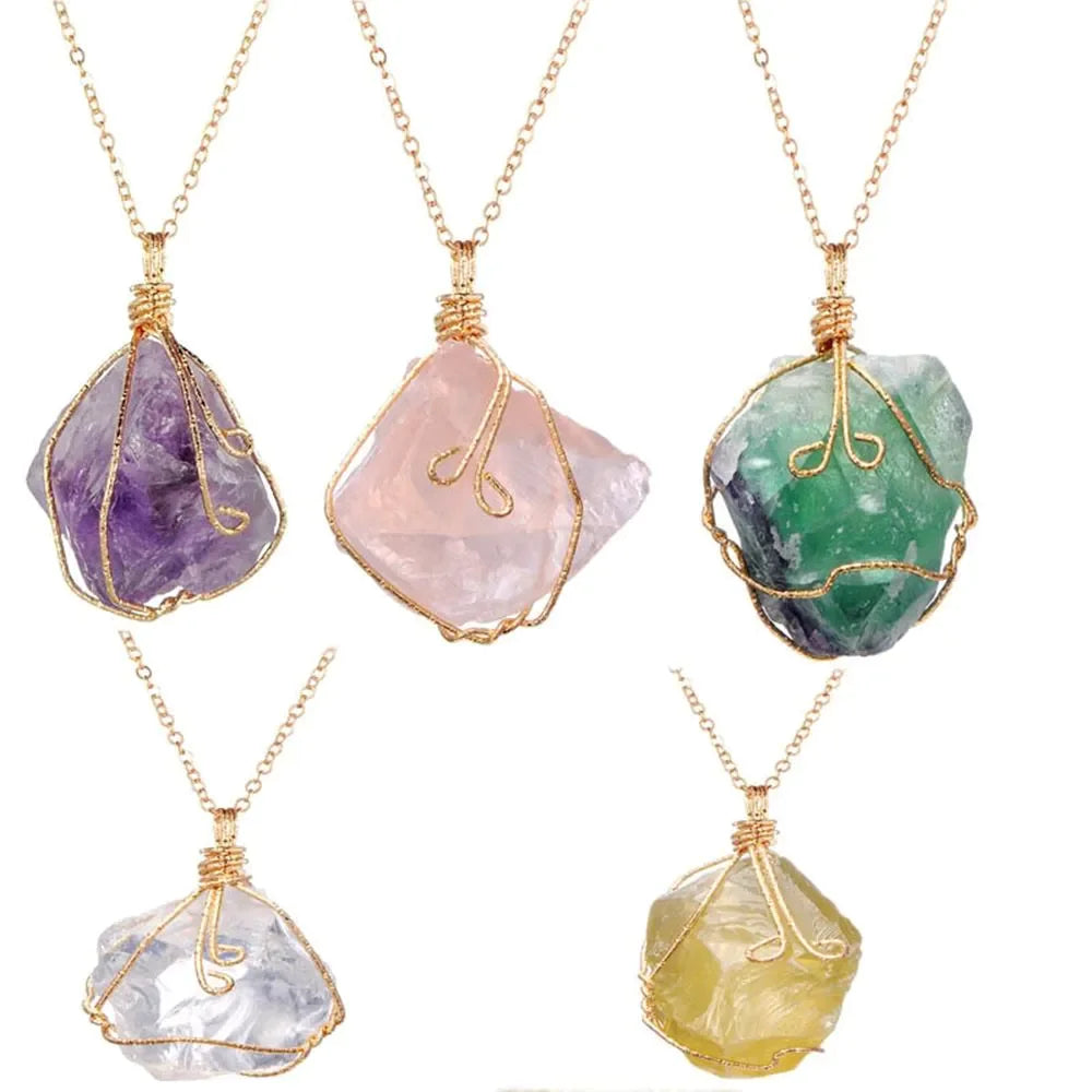 Natural Gemstone Necklace: Chakra Stone Pendant Energy Healing Crystal