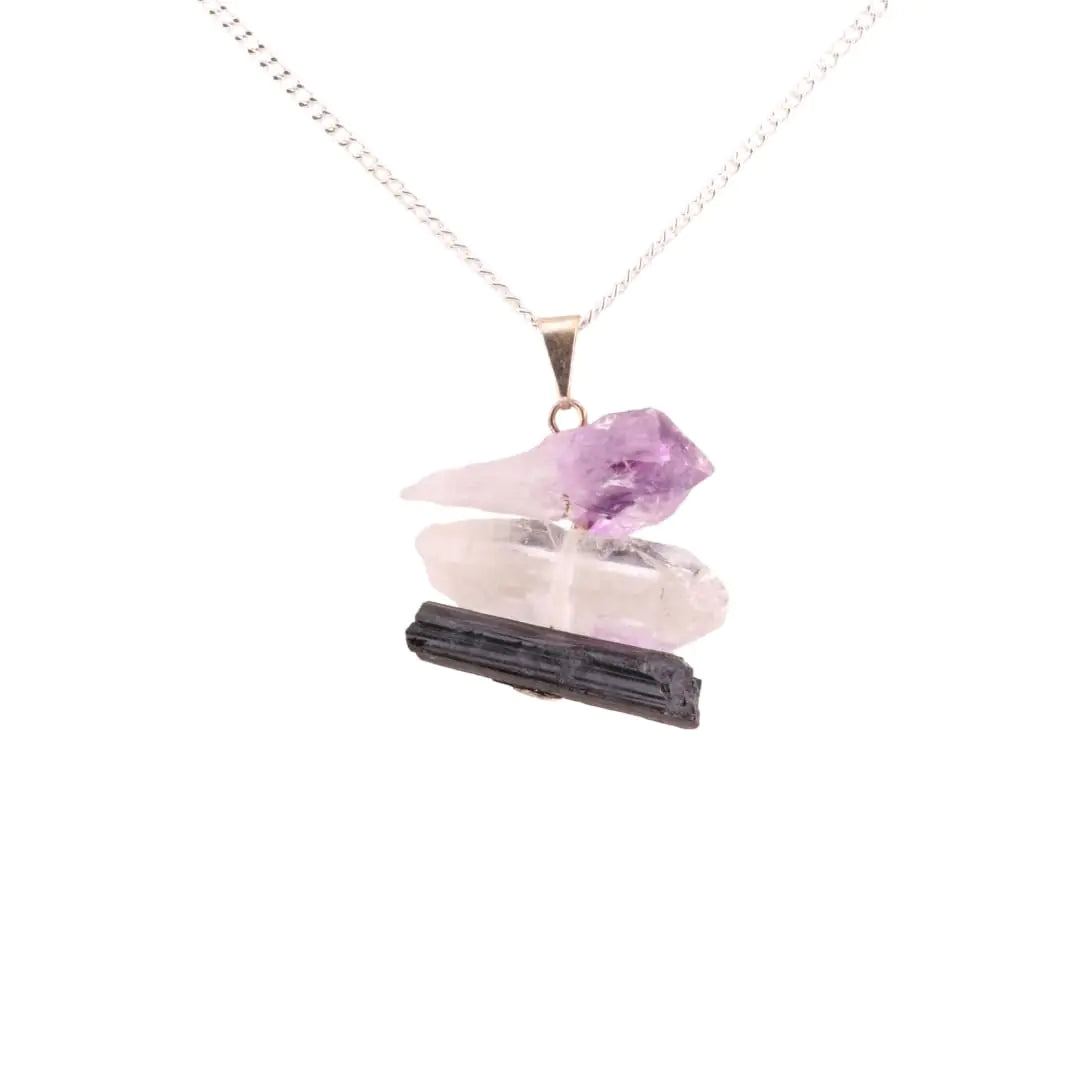Natural Stone Healing Pendants -Raw Crystal Necklaces - Amethyst, Citrine Quartz, Rose Quartz, Black Tourmaline