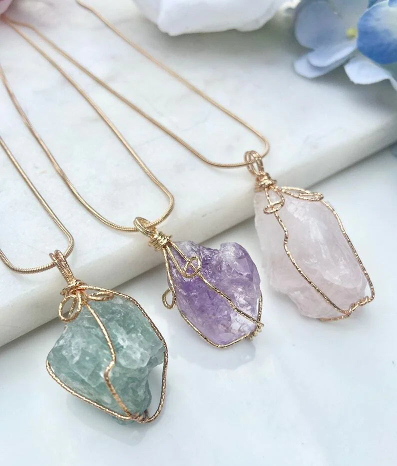 Natural Gemstone Necklace: Chakra Stone Pendant Energy Healing Crystal