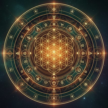 Cosmic Flower of Life mandala with sacred geometry