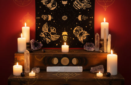 Sacred Tarot Tablecloth - Mandala & Moon Phase Divination Cloth