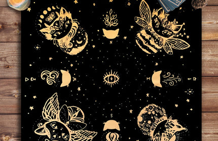 Sacred Tarot Tablecloth - Mandala & Moon Phase Divination Cloth