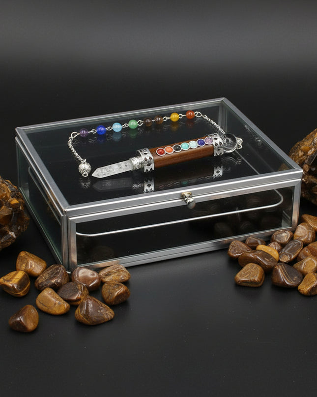 Seven Chakra Crystal Pendant - Natural Hexagonal Column Healing Stone Necklace