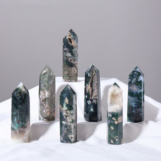Natural Crystal Green Water Grass Agate Hole Crystal Column Hand-polished