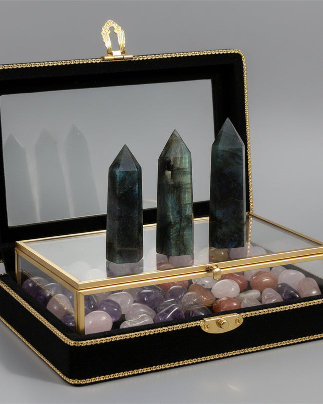 Natural Labradorite Hexagonal Crystal Column - Iridescent Flash Stone