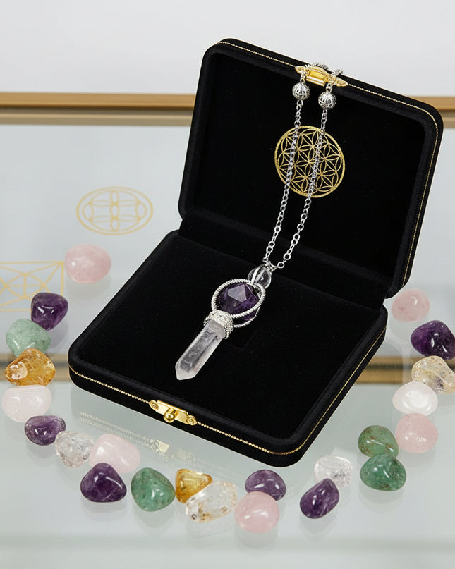 Merkaba Crystal Pendulum - Sacred Geometry Divination Tool with Caged Design