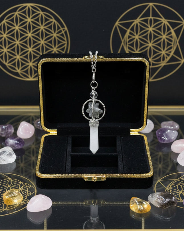 Merkaba Crystal Pendulum - Sacred Geometry Divination Tool with Caged Design