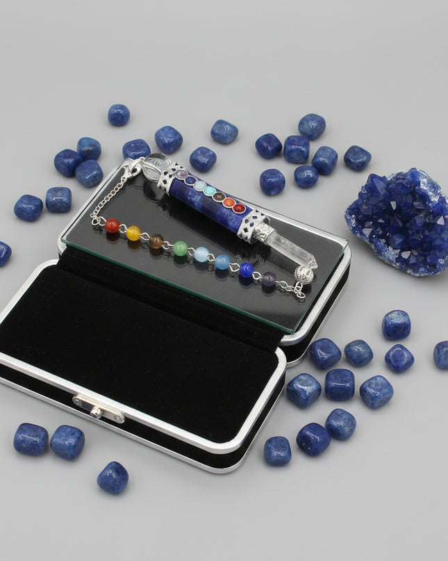 Seven Chakra Crystal Pendant - Natural Hexagonal Column Healing Stone Necklace