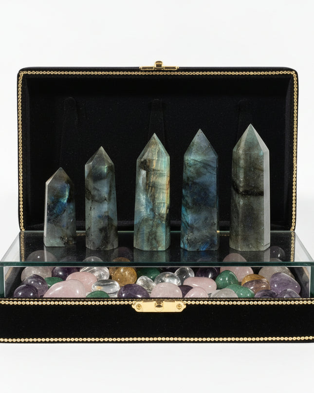 Natural Labradorite Hexagonal Crystal Column - Iridescent Flash Stone