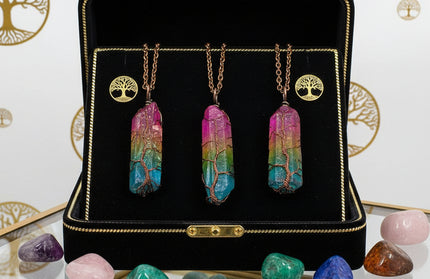 Tree of Life Wire-Wrapped Crystal Pendant - Chakra Stone Necklace