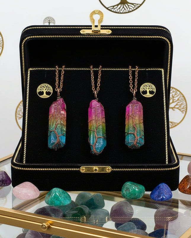 Tree of Life Wire-Wrapped Crystal Pendant - Chakra Stone Necklace