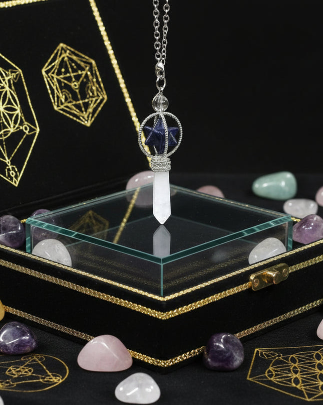 Merkaba Crystal Pendulum - Sacred Geometry Divination Tool with Caged Design