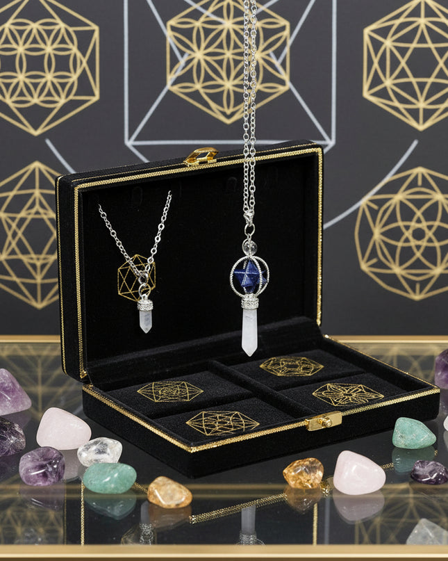 Merkaba Crystal Pendulum - Sacred Geometry Divination Tool with Caged Design