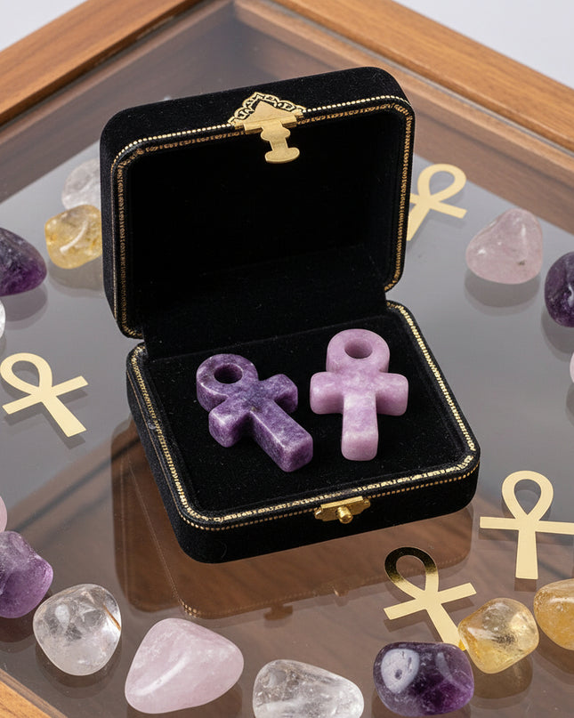 Crystal Agate Ankh Pendant - Egyptian Key of Life Symbol Necklace