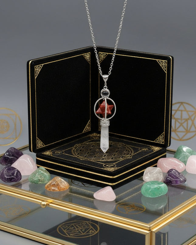 Merkaba Crystal Pendulum - Sacred Geometry Divination Tool with Caged Design
