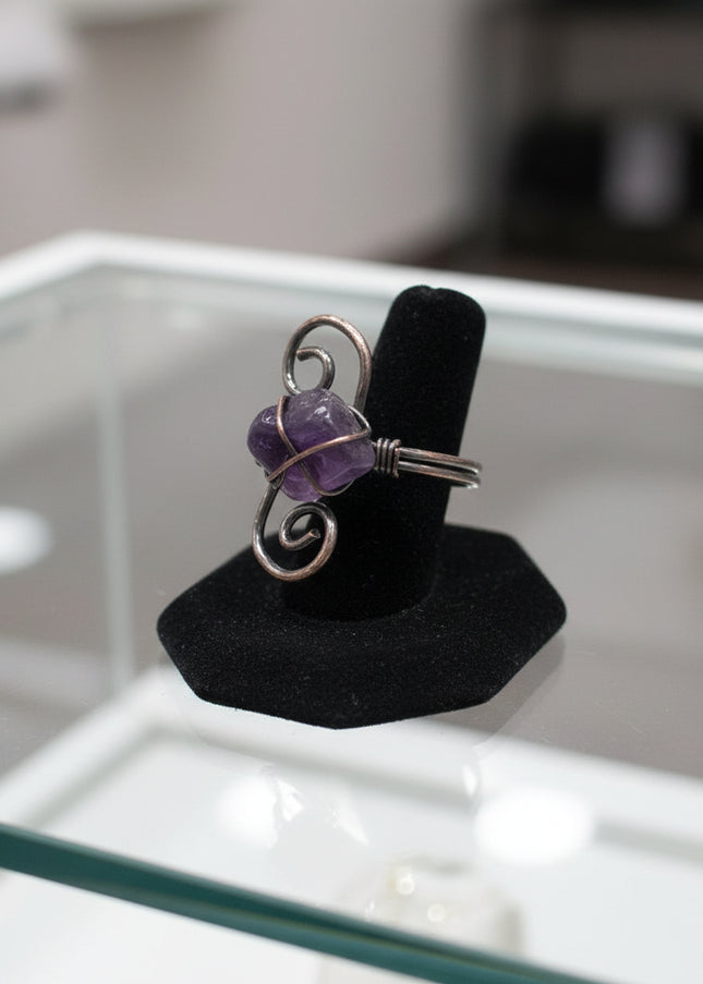 Copper Stone Crystal S‑Ring – Adjustable Energy Healing Jewelry