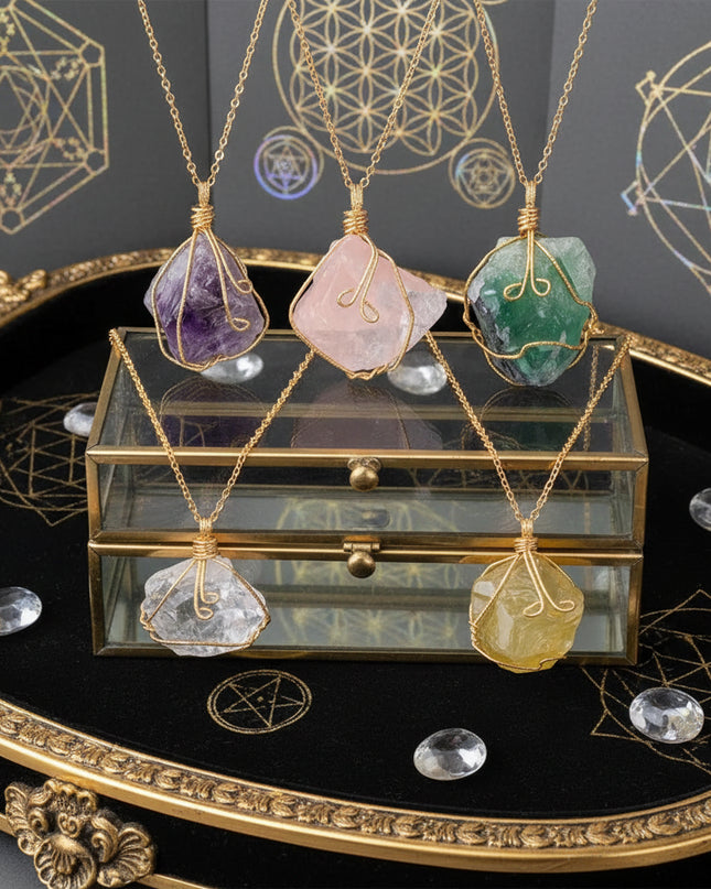 Natural Gemstone Necklace: Chakra Stone Pendant Energy Healing Crystal