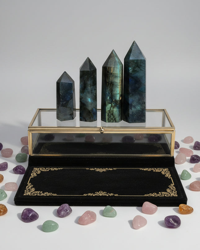 Natural Labradorite Hexagonal Crystal Column - Iridescent Flash Stone