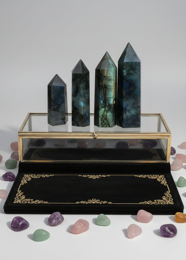 Natural Labradorite Hexagonal Crystal Column - Iridescent Flash Stone