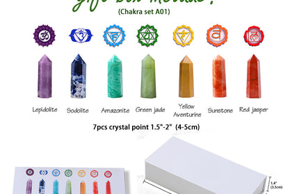 Seven Chakra Crystal Set - Natural Hexagonal Prism Stones in Gift Box