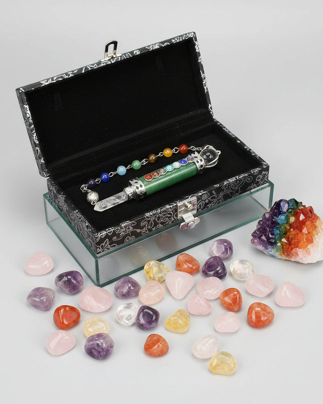 Seven Chakra Crystal Pendant - Natural Hexagonal Column Healing Stone Necklace