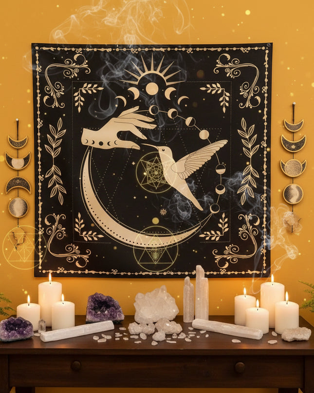 Sacred Tarot Tablecloth - Mandala & Moon Phase Divination Cloth