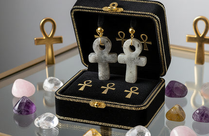 Crystal Agate Ankh Pendant - Egyptian Key of Life Symbol Necklace