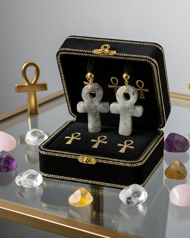 Crystal Agate Ankh Pendant - Egyptian Key of Life Symbol Necklace