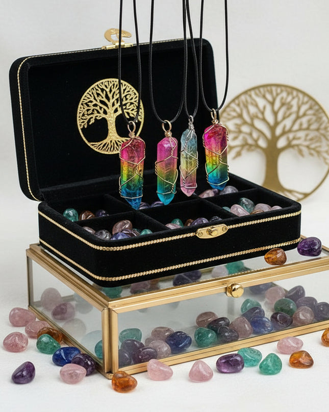 Tree of Life Wire-Wrapped Crystal Pendant - Chakra Stone Necklace