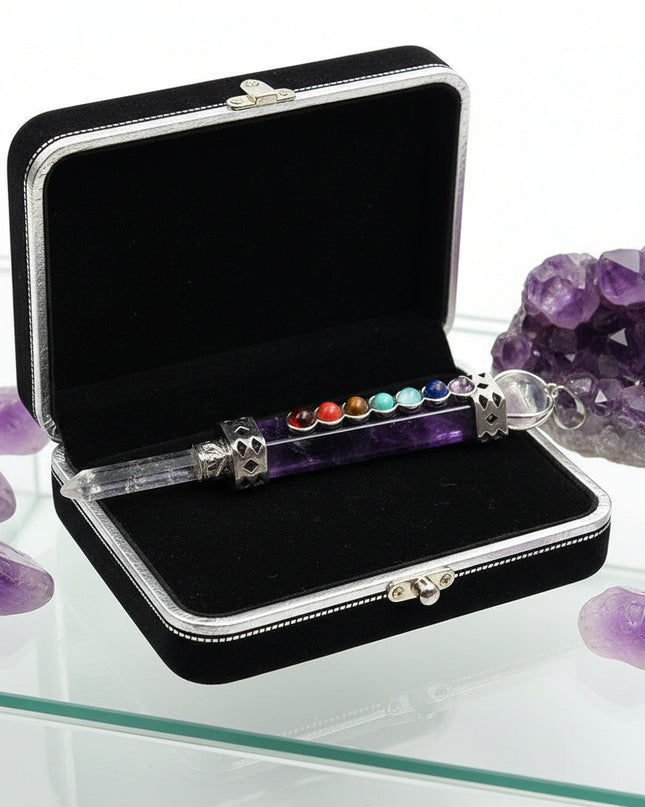 Seven Chakra Crystal Pendant - Natural Hexagonal Column Healing Stone Necklace