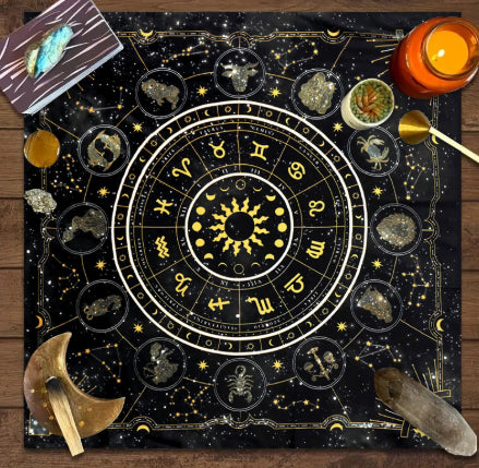 Sacred Tarot Tablecloth - Mandala & Moon Phase Divination Cloth