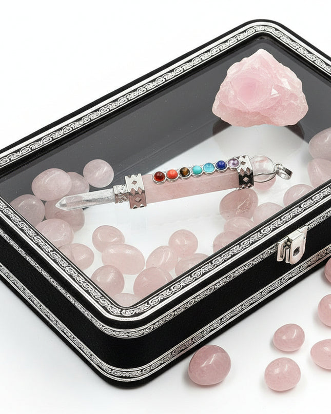 Seven Chakra Crystal Pendant - Natural Hexagonal Column Healing Stone Necklace