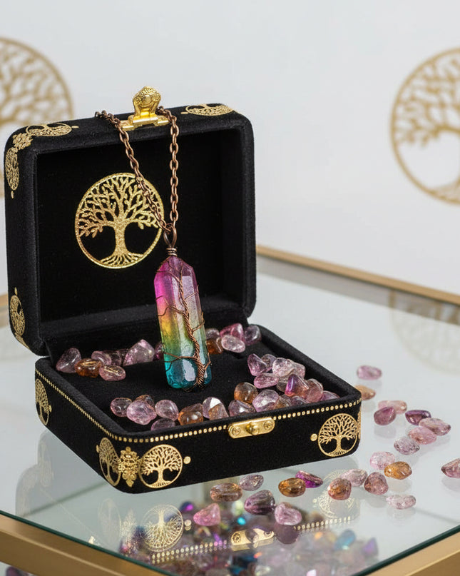 Tree of Life Wire-Wrapped Crystal Pendant - Chakra Stone Necklace