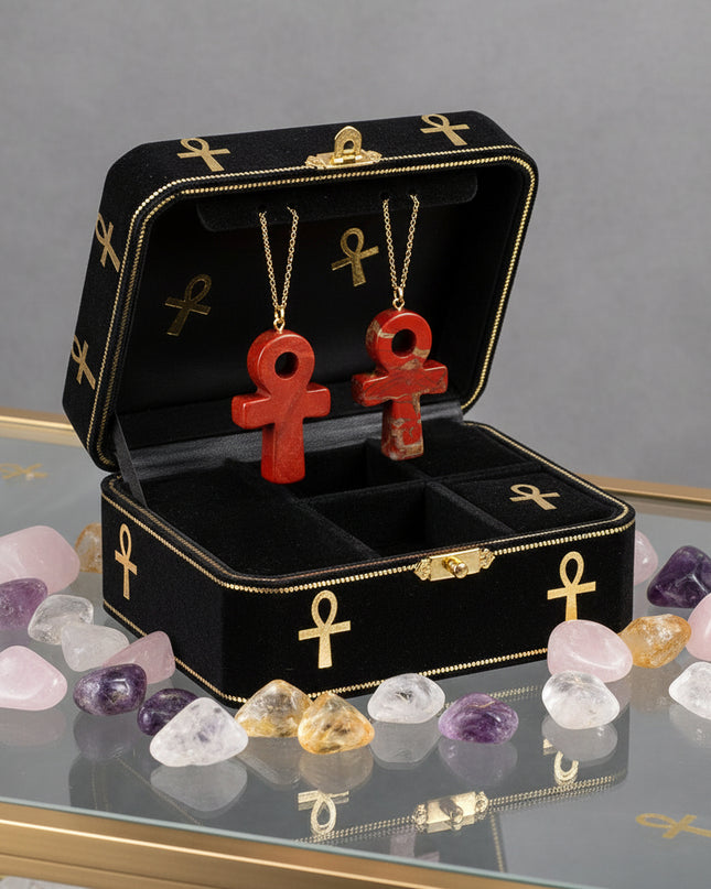 Crystal Agate Ankh Pendant - Egyptian Key of Life Symbol Necklace