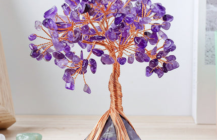 Amethyst natural crystal orgone pyramid energy tower with amethyst gravel base — handmade healing gemstone decor