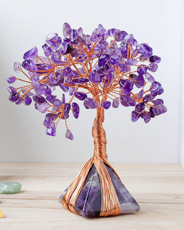 Amethyst natural crystal orgone pyramid energy tower with amethyst gravel base — handmade healing gemstone decor