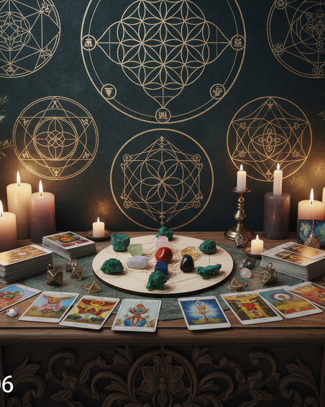 Seven Star Crystal Grid Board - Sacred Geometry Meditation Plate with Stones