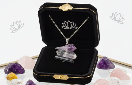 Natural Stone Healing Pendants -Raw Crystal Necklaces - Amethyst, Citrine Quartz, Rose Quartz, Black Tourmaline