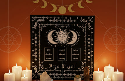 Sacred Tarot Tablecloth - Mandala & Moon Phase Divination Cloth