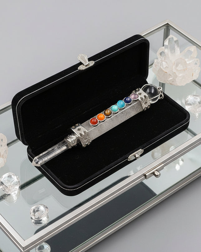 Seven Chakra Crystal Pendant - Natural Hexagonal Column Healing Stone Necklace