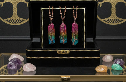 Tree of Life Wire-Wrapped Crystal Pendant - Chakra Stone Necklace