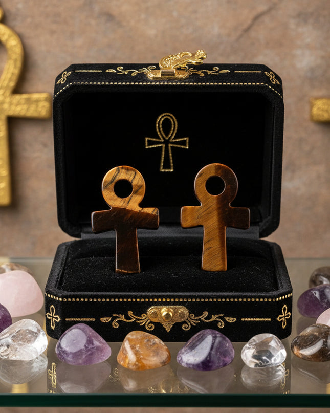 Crystal Agate Ankh Pendant - Egyptian Key of Life Symbol Necklace