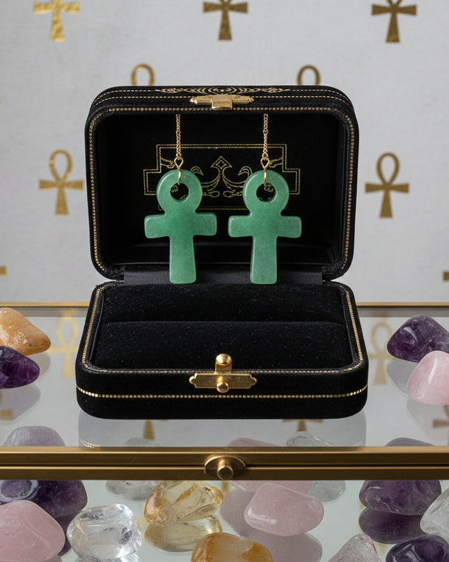 Crystal Agate Ankh Pendant - Egyptian Key of Life Symbol Necklace