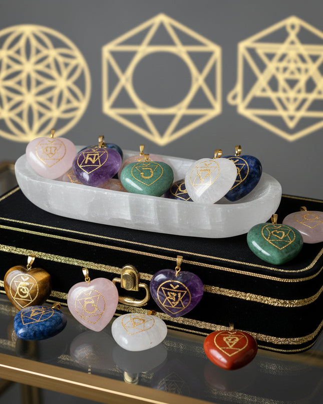 7Pcs Heart Chakra Natural Crystal Quartz Stones Set