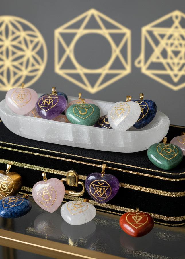 7Pcs Heart Chakra Natural Crystal Quartz Stones Set