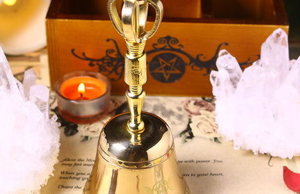 Triple Moon Pentagram Brass Bell - Witchcraft Ceremonial Ritual Tool