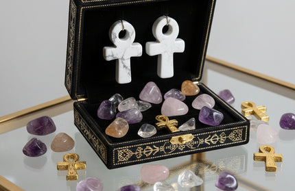 Crystal Agate Ankh Pendant - Egyptian Key of Life Symbol Necklace