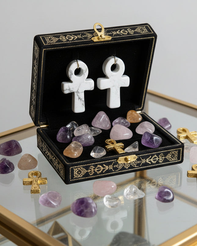 Crystal Agate Ankh Pendant - Egyptian Key of Life Symbol Necklace