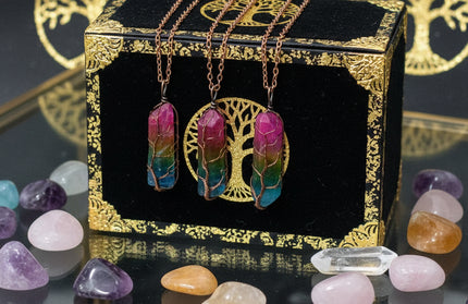 Tree of Life Wire-Wrapped Crystal Pendant - Chakra Stone Necklace