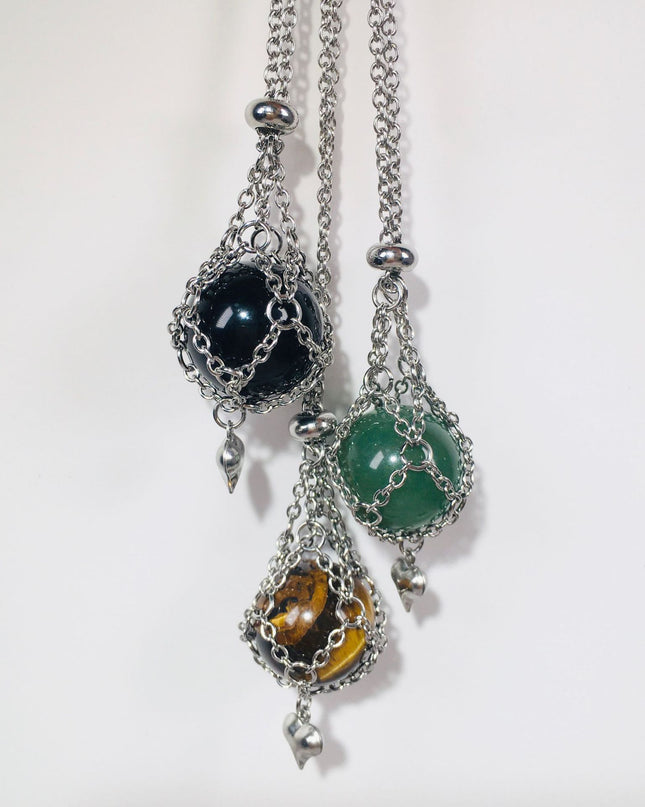 Natural Crystal Heart Cage Pendant - Choose Your Healing Stone Necklace